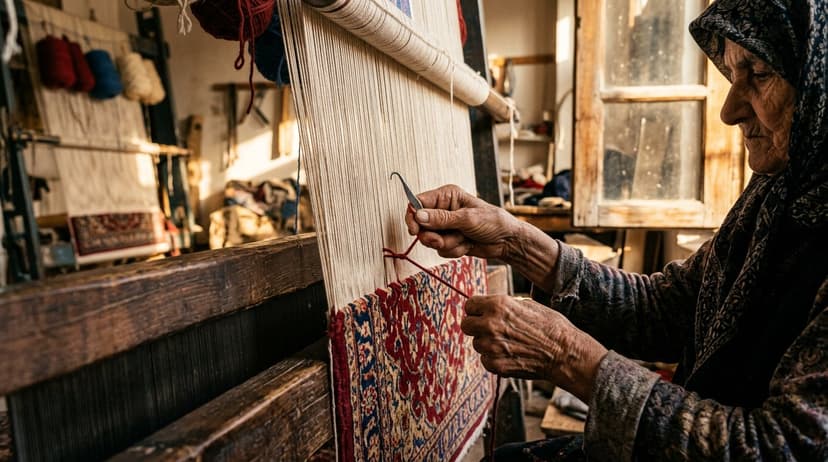 دستهای استاد در حال بافت